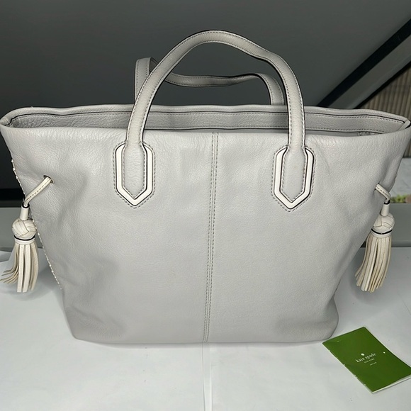 Kate Spade New York Pratt Street Brandice Zip Tote Gray Leather White Stitching - Picture 3 of 16